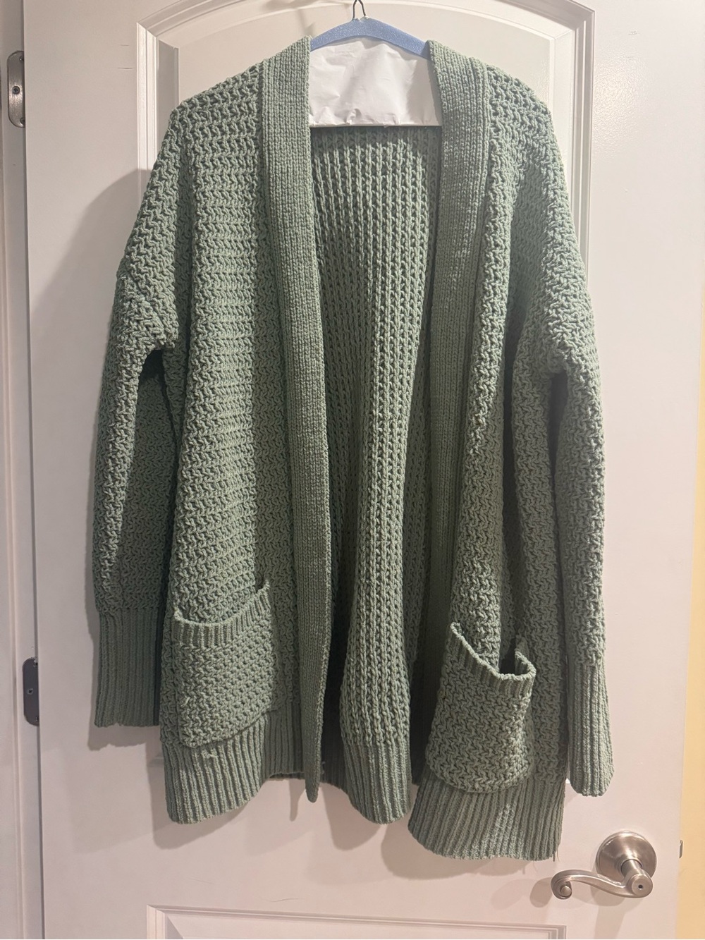 SO Open-Front Chunky Knit Cardigan Sweater - Sage Green